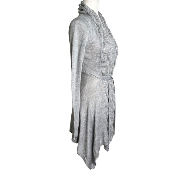 Vintage Y2K Say What Gray Medium Cable Knit Long Sleeve Cardigan Sweater Wool - Picture 5 of 7